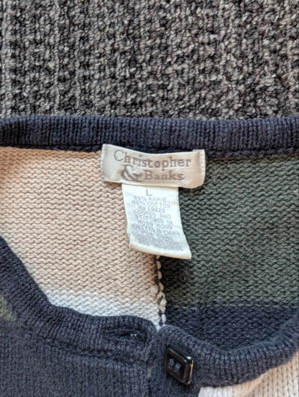 Christopher & Banks Checkerboard Knit Cardigan in Navy, Olive & Cream - Picture 3 of 4
